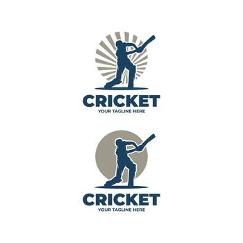 Set of cricket player logo design template vector