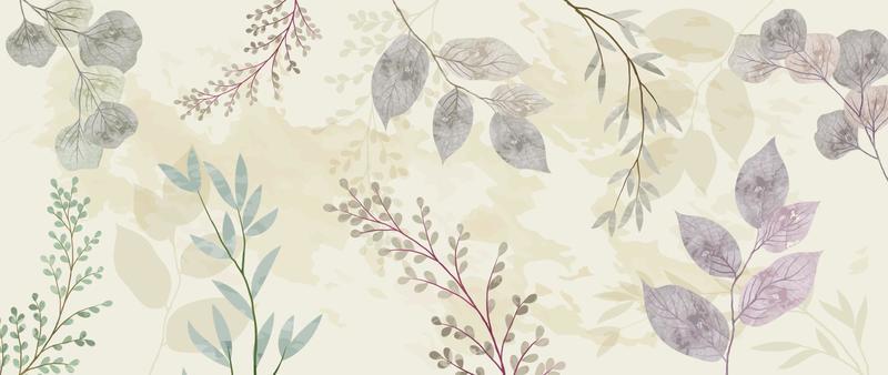 Watercolor leaf background vector. Hand drawn brush paint botanical leaf branch, natural foliage pattern texture background. Design illustration for decoration, wallpaper, poster, banner, card.