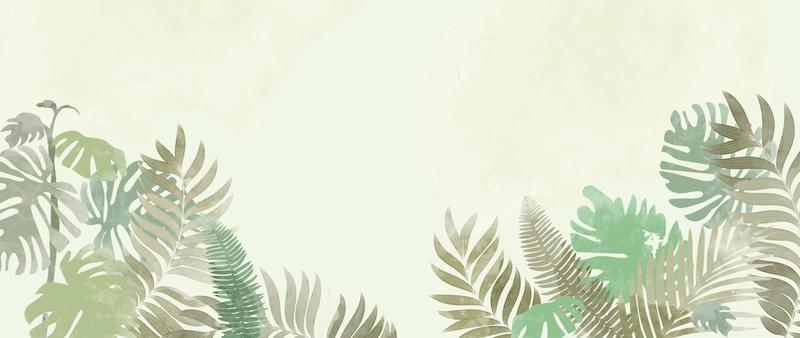 Watercolor leaf background vector. Hand drawn brush paint botanical leaf branch, tropical foliage pattern texture background. Design illustration for decoration, wallpaper, poster, banner, card.