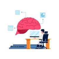 augmented brain artificial intelligence thinking interactive with engineer programming from desk automation black illustration vector