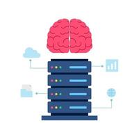 database center server artificial intelligence future technology big data thinking and analyze processing flat illustration vector