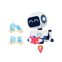 robot reading book library, machine learning artificial intelligence future technology deep learning processing flat illustration vector