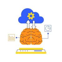 cloud computing of brain technology artificial intelligence ai future big data processing deep learning internet server duo tone illustration vector