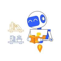 robot reading book library, machine learning artificial intelligence future technology deep learning processing duo tone illustration vector