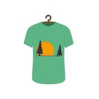 Green t-shirt with a stunning sunset nature. Unisex shirt vector illustration