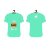 Green cyan burger t-shirt design displayed with clothes hanger vector