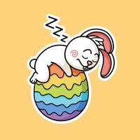 Cute Easter Rabbit Sleeping On Easter Egg In Sticker Style Premium Vector Graphic Asset