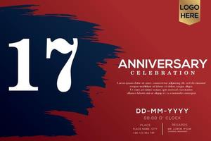 17 years anniversary celebration vector with blue brush isolated on red background with text template design