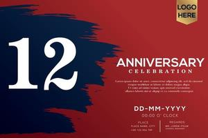 12 years anniversary celebration vector with blue brush isolated on red background with text template design