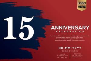 15 years anniversary celebration vector with blue brush isolated on red background with text template design