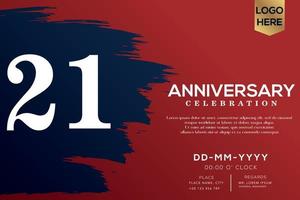 21 years anniversary celebration vector with blue brush isolated on red background with text template design