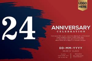 24 years anniversary celebration vector with blue brush isolated on red background with text template design