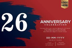 26 years anniversary celebration vector with blue brush isolated on red background with text template design