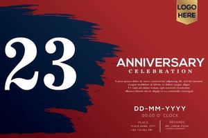 23 years anniversary celebration vector with blue brush isolated on red background with text template design