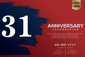 31 years anniversary celebration vector with blue brush isolated on red background with text template design