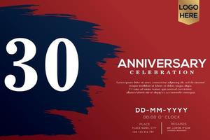 30 years anniversary celebration vector with blue brush isolated on red background with text template design