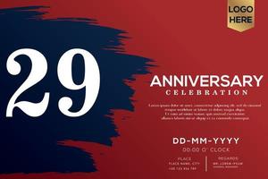 29 years anniversary celebration vector with blue brush isolated on red background with text template design