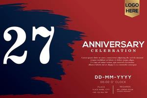 27 years anniversary celebration vector with blue brush isolated on red background with text template design