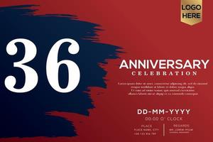 36 years anniversary celebration vector with blue brush isolated on red background with text template design