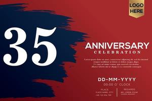 35 years anniversary celebration vector with blue brush isolated on red background with text template design