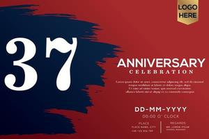 37 years anniversary celebration vector with blue brush isolated on red background with text template design