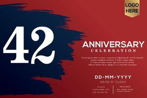 42 years anniversary celebration vector with blue brush isolated on red background with text template design