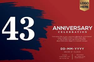 43 years anniversary celebration vector with blue brush isolated on red background with text template design