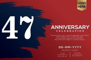 47 years anniversary celebration vector with blue brush isolated on red background with text template design
