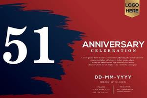 51 years anniversary celebration vector with blue brush isolated on red background with text template design