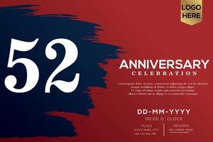 52 years anniversary celebration vector with blue brush isolated on red background with text template design