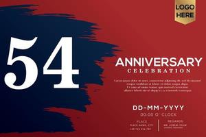 54 years anniversary celebration vector with blue brush isolated on red background with text template design