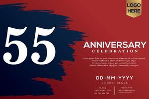 55 years anniversary celebration vector with blue brush isolated on red background with text template design