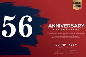 56 years anniversary celebration vector with blue brush isolated on red background with text template design