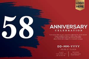 58 years anniversary celebration vector with blue brush isolated on red background with text template design