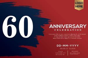 60 years anniversary celebration vector with blue brush isolated on red background with text template design