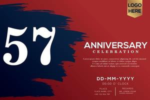 57 years anniversary celebration vector with blue brush isolated on red background with text template design