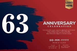 63 years anniversary celebration vector with blue brush isolated on red background with text template design