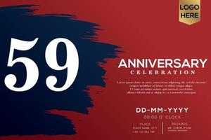 59 years anniversary celebration vector with blue brush isolated on red background with text template design