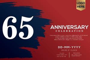 65 years anniversary celebration vector with blue brush isolated on red background with text template design