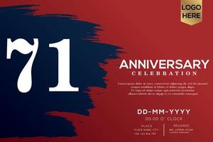 71 years anniversary celebration vector with blue brush isolated on red background with text template design