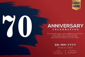 70 years anniversary celebration vector with blue brush isolated on red background with text template design