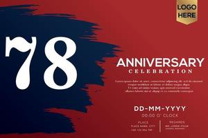 78 years anniversary celebration vector with blue brush isolated on red background with text template design
