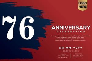 76 years anniversary celebration vector with blue brush isolated on red background with text template design