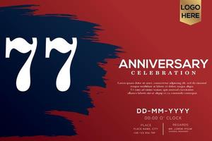 77 years anniversary celebration vector with blue brush isolated on red background with text template design