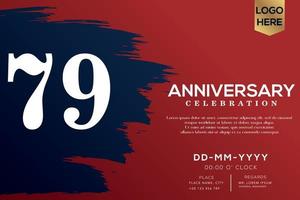 79 years anniversary celebration vector with blue brush isolated on red background with text template design