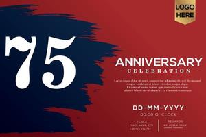 75 years anniversary celebration vector with blue brush isolated on red background with text template design