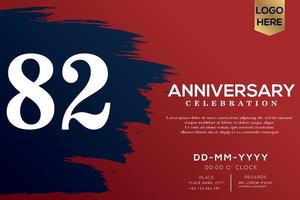 82 years anniversary celebration vector with blue brush isolated on red background with text template design