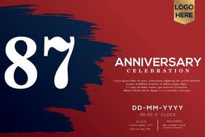 87 years anniversary celebration vector with blue brush isolated on red background with text template design