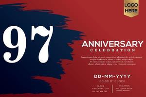 97 years anniversary celebration vector with blue brush isolated on red background with text template design