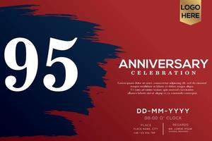 95 years anniversary celebration vector with blue brush isolated on red background with text template design